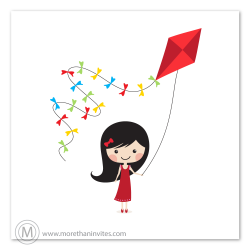 Girl in red dress holding a kite with colorful bows, cute ...
