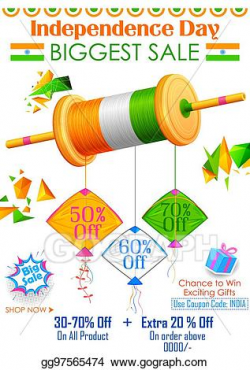 EPS Vector - Tricolor kite on india banner with indian flag ...