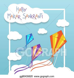 Vector Art - Happy makar sankranti card with kites. Clipart ...