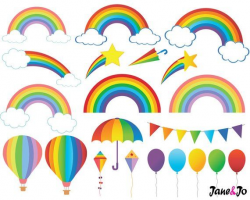 60 Rainbow Clipart,Digital Rainbow Clip Art,cloud clipart ...