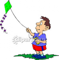 Cartoon of a Man Flying a Kite - Royalty Free Clipart Picture