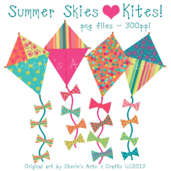 Kites Clip Art, Summer Kites, Kite Graphics, Kites, Summer Kites Graphics,  Set of Four PNG Files, Digital Art Download, Summer Time Clip Art