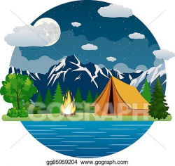 EPS Vector - Summer landscape tent and bonfire. Stock ...