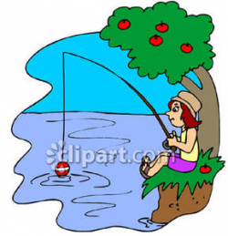 A Girl Fishing In a Stream Or Lake Royalty Free Clipart Picture