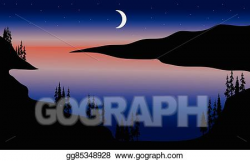 EPS Illustration - Lake at night scenery. Vector Clipart ...