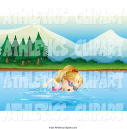 Clip Art of a Blond White Girl Swimming in a Lake by ...