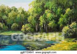 Stock Illustration - Oil painting landscape - lake in the ...