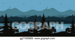 Vector Art - Seamless landscape, trees and mountain lake ...