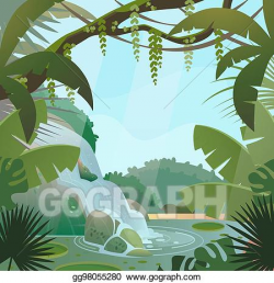 Clip Art Vector - Rainforest in jungle with palms and ...