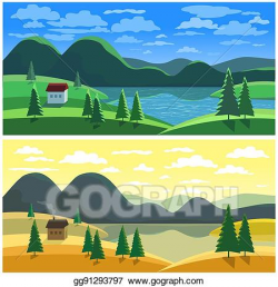 Vector Illustration - Mountain valley landscape in two ...