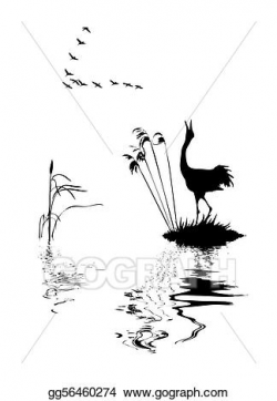 EPS Vector - silhouette of the birds on lake . Stock Clipart ...