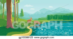EPS Vector - Summer landscape with lake and deer. Stock ...