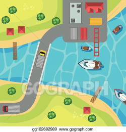 Vector Art - Top view of park with boats on the lake ...