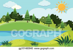 Vector Art - Pine trees and the lake at day time. EPS ...