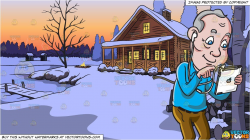 clipart #cartoon An Old Man Playing With His Ipad and Winter ...