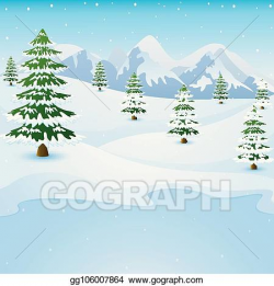 Vector Clipart - Winter mountain landscape with fir trees ...