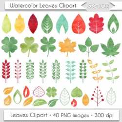 Watercolor Leaves Clip Art Autumn Leaf Clipart Silhouette Watercolor Foliage