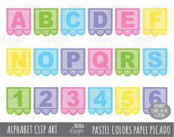 50% SALE Alphabet Clip Art, PAPEL PICADO clipart, banner, commercial use,  pastel colors, cute letters,