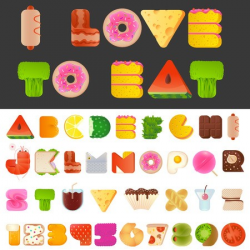 Stylish yummy funny food letters and numbers latin font ...