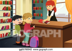 EPS Illustration - Kids borrowing books in the library ...