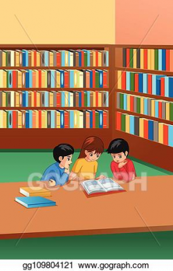 Vector Illustration - Kids studying in library illustration ...