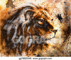 Clipart - Lion collage on color abstract background, rust ...