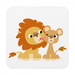 The Kiss: Cute Cartoon Lion Couple Coasters | Zazzle - Clip ...