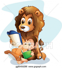 Vector Stock - A monkey and a lion reading books. Clipart ...