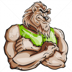 Mascot Clipart Image of A Muscular Lion With His Arms ...