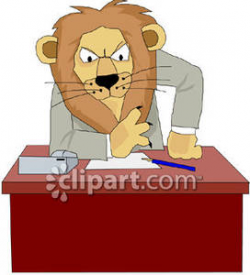 Thinking Lion In a Business Suit Sitting At a Desk - Royalty ...