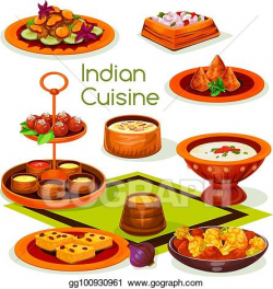 Clip Art Vector - Indian cuisine lunch with traditional ...