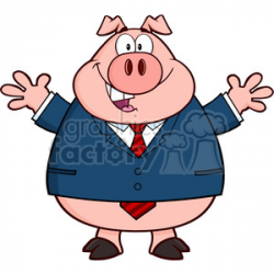 Royalty Free RF Clipart Illustration Businessman Pig Cartoon Mascot  Character With Open Arms clipart. Royalty-free clipart # 396029
