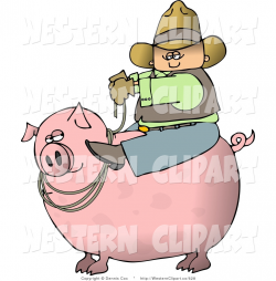 Western Clip Art of a Cowboy Farmer Man Riding a Big Fat ...