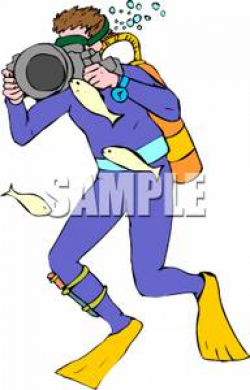 Clip Art Image: A Scuba Diving Man with a Large Underwater ...