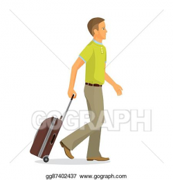 Vector Art - Man with suitcase is going in airport terminal ...