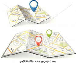 Vector Art - Folded maps with color point markers. Clipart ...
