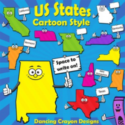 USA States Cartoon Map Clipart Bundle: 50 US States | Clip ...