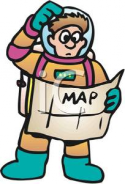 A Colorful Cartoon of a Lost Spaceman Looking At a Map ...