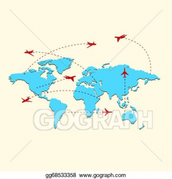 Vector Illustration - World travel map with airplanes. EPS ...