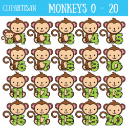 Monkey Numbers 0 to 20 Clipart