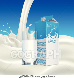 Vector Art - Realistic milk box with cup on blue background ...