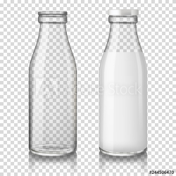 Realistic transparent empty and full (with milk) glass ...