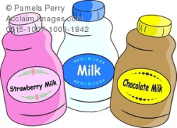 Clip Art Image of Bottles of Chocolate, Strawberry and Plain ...