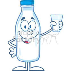 Royalty Free RF Clipart Illustration Smiling Milk Bottle Cartoon Mascot  Character Holding A Glass With Milk clipart. Royalty-free clipart # 396170