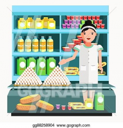 Vector Clipart - Dairy product seller at the counter and ...