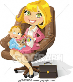 Vector Art - Business mom with baby boy in an office chair ...