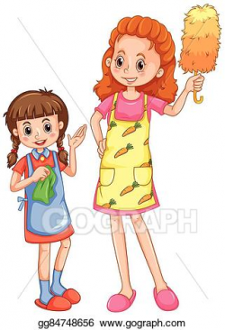 Vector Stock - Girl helping mom cleaning house. Clipart ...