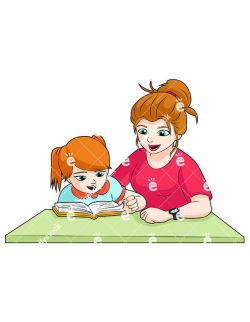 A Green-Eyed Mom And Daughter Doing Homework Together At A ...