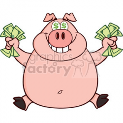 Royalty Free RF Clipart Illustration Smiling Rich Pig With Dollar Eyes And  Cash Jumping clipart. Royalty-free clipart # 395534