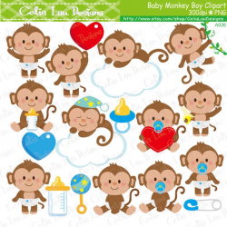 Baby Monkey Clipart, Cute Monkey Baby Boy Clipart
